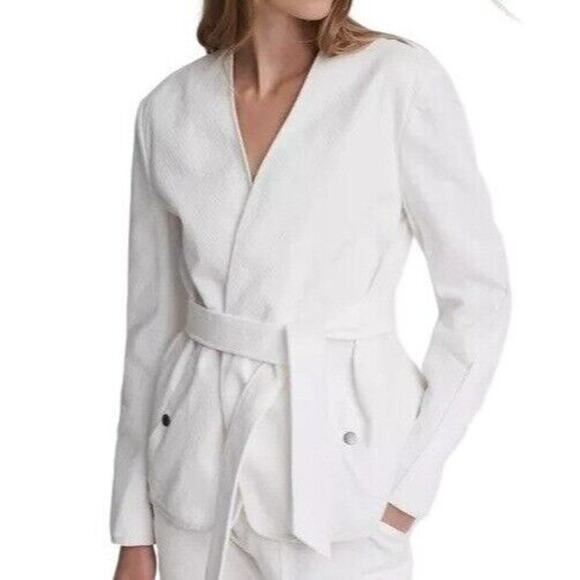 Rag & Bone Abby Jacket Womens XS White Cotton Relaxed Fit Open Belted Minimalist - Picture 1 of 13